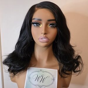 Natural Black C-Part Bouncy Curls Human Hair Wig